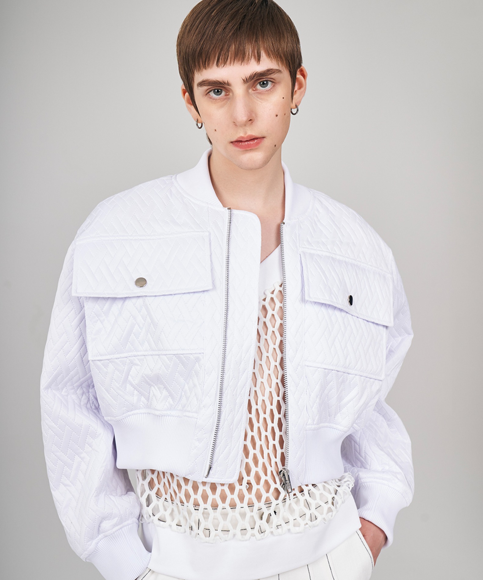 Quilted Crop Blouson (White)